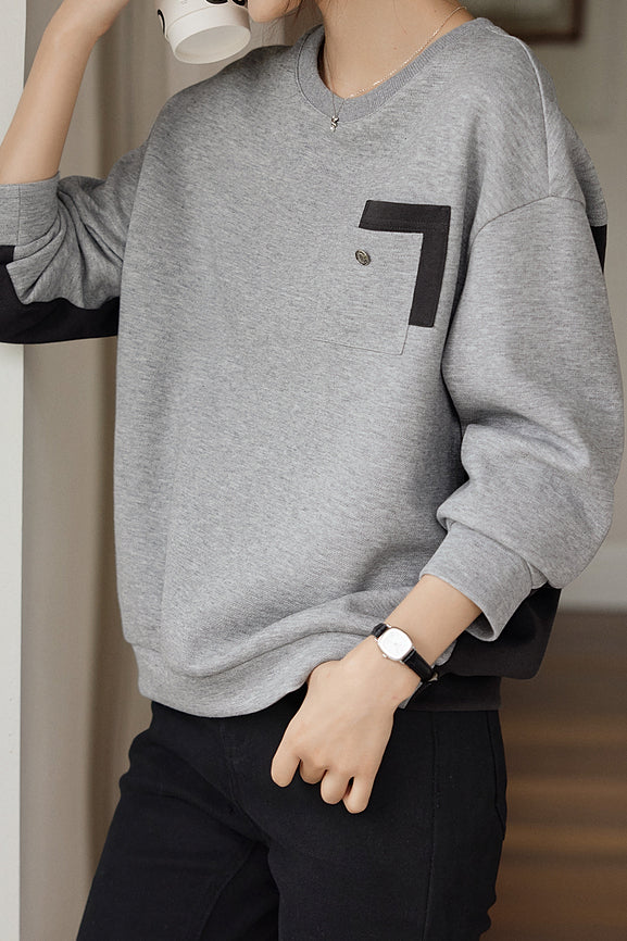 Casual color-blocked round-neck sweatshirt - liwisi