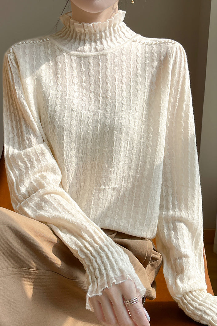 Lace-trimmed semi-high-neck base layer shirt - liwisi
