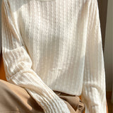 Lace-trimmed semi-high-neck base layer shirt - liwisi