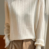 Lace-trimmed semi-high-neck base layer shirt - liwisi