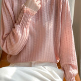 Lace-trimmed semi-high-neck base layer shirt - liwisi