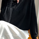 Lace-trimmed semi-high-neck base layer shirt - liwisi