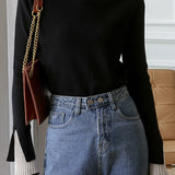Faux two-piece half-turtleneck knitted top - liwisi