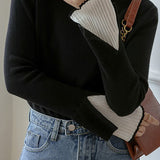 Faux two-piece half-turtleneck knitted top - liwisi