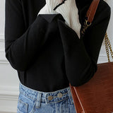 Faux two-piece half-turtleneck knitted top - liwisi