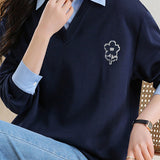 Faux two-piece embroidered plus-size shirt - liwisi