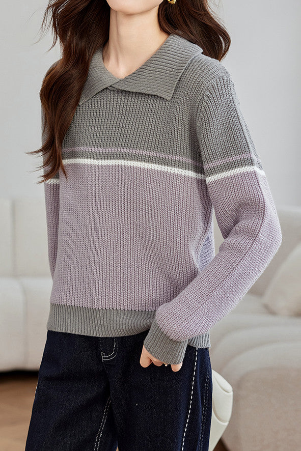 Vintage contrast lapel sweater - liwisi