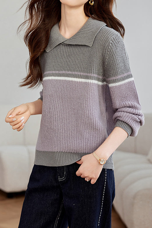Vintage contrast lapel sweater - liwisi