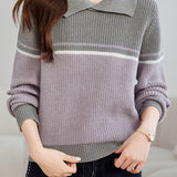 Vintage contrast lapel sweater - liwisi