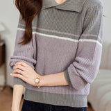 Vintage contrast lapel sweater - liwisi