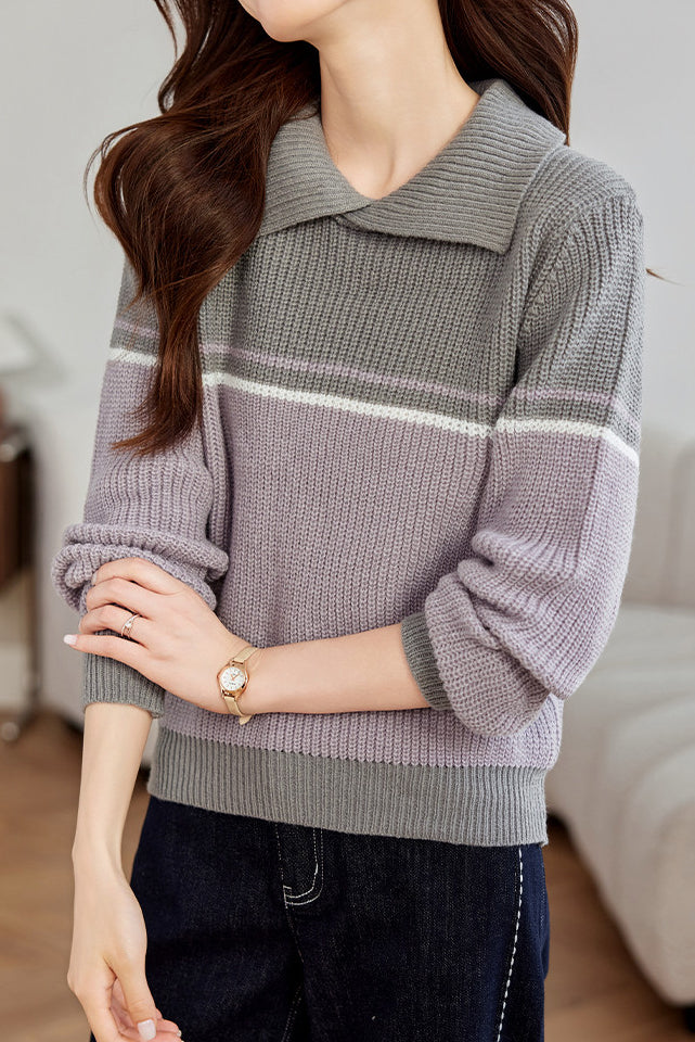 Vintage contrast lapel sweater - liwisi