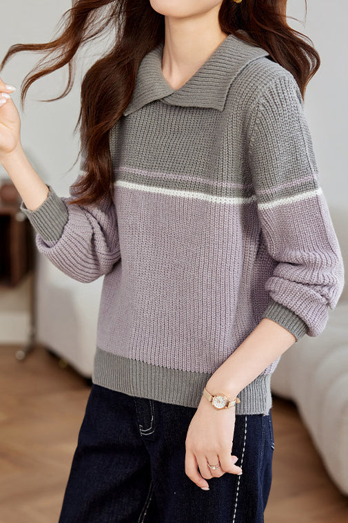 Vintage contrast lapel sweater - liwisi