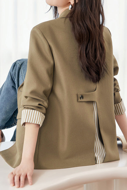 Striped spliced suit jacket - liwisi