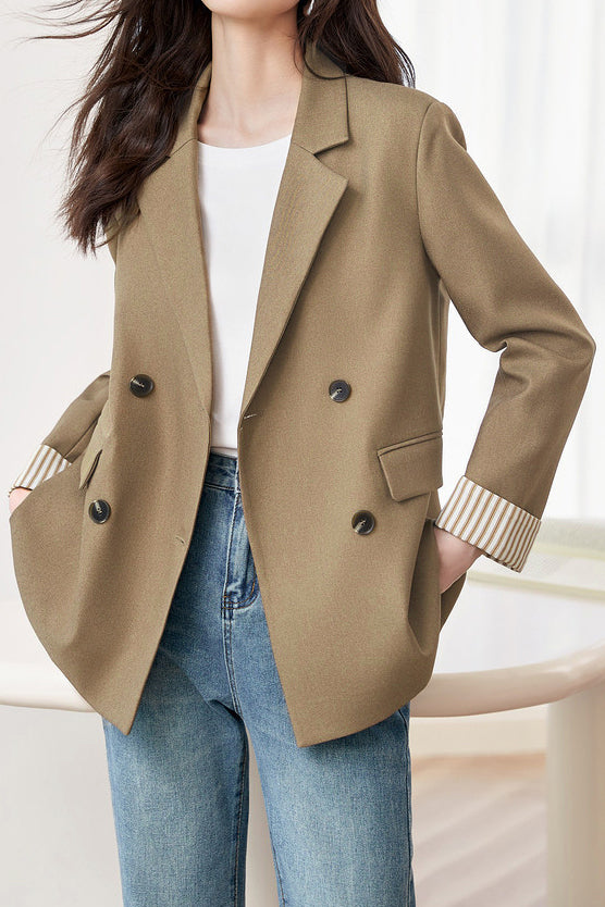 Striped spliced suit jacket - liwisi