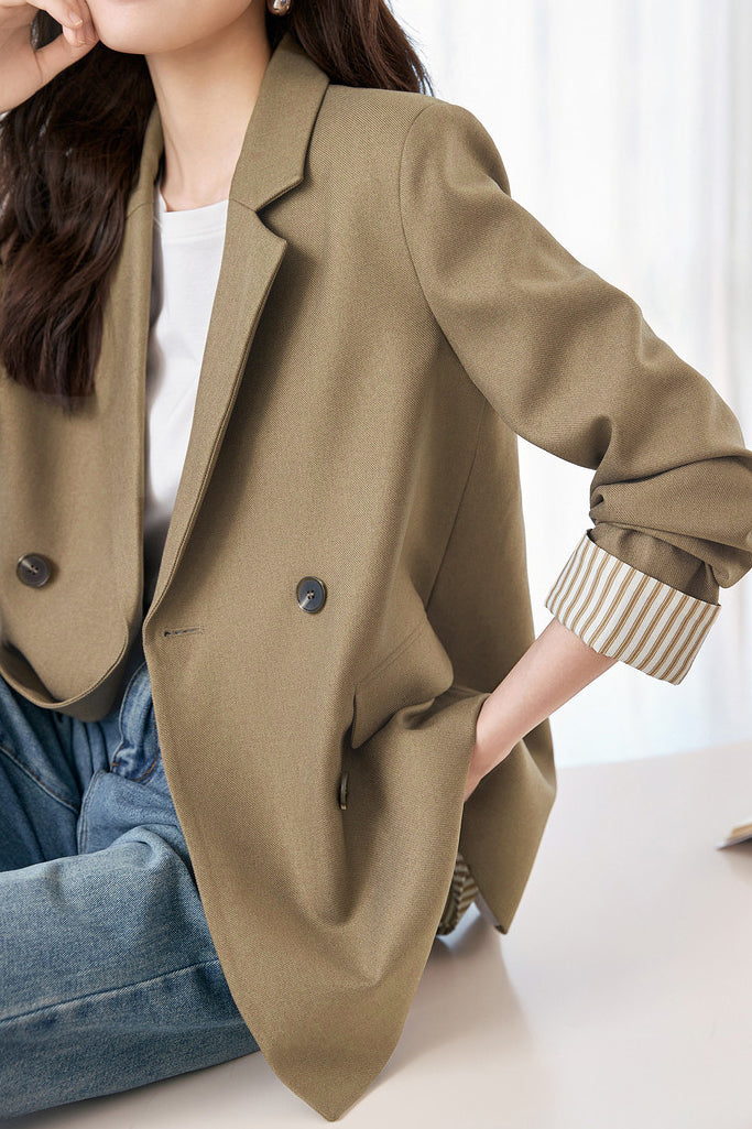 Striped spliced suit jacket - liwisi