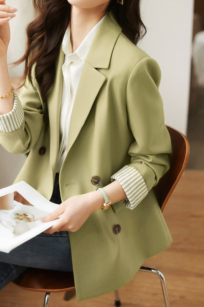 Striped spliced suit jacket - liwisi