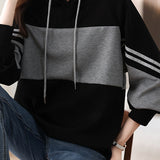 Striped color-blocked hooded sweatshirt - liwisi