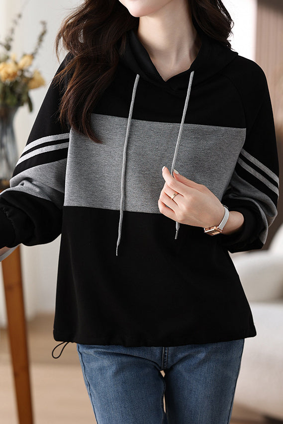 Striped color-blocked hooded sweatshirt - liwisi