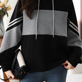 Striped color-blocked hooded sweatshirt - liwisi