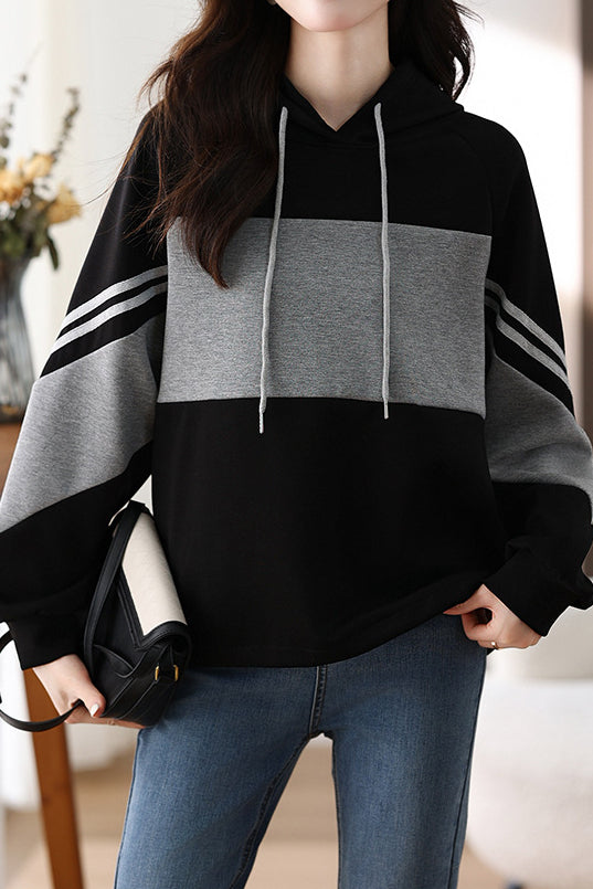 Striped color-blocked hooded sweatshirt - liwisi