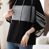 Striped color-blocked hooded sweatshirt - liwisi