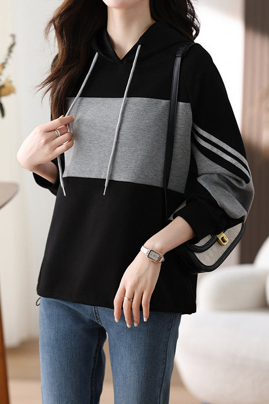 Striped color-blocked hooded sweatshirt - liwisi