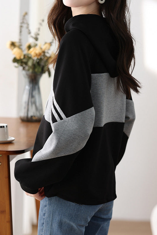 Striped color-blocked hooded sweatshirt - liwisi