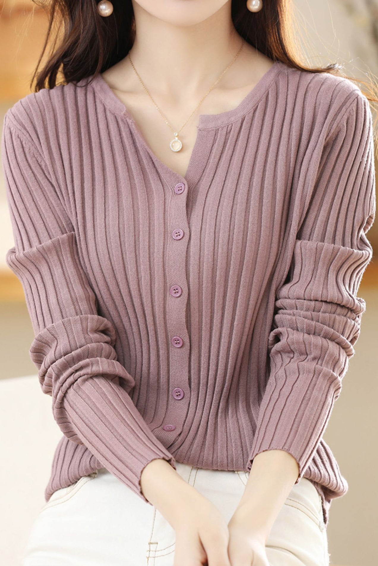 Round-neck knitted cardigan - liwisi