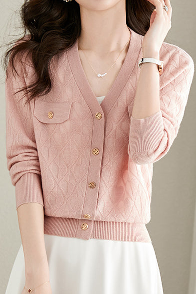 V-neck knitted cardigan - liwisi