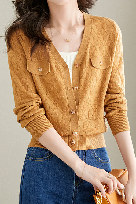 V-neck knitted cardigan - liwisi