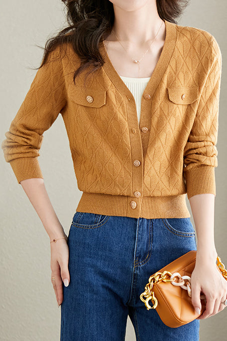 V-neck knitted cardigan - liwisi