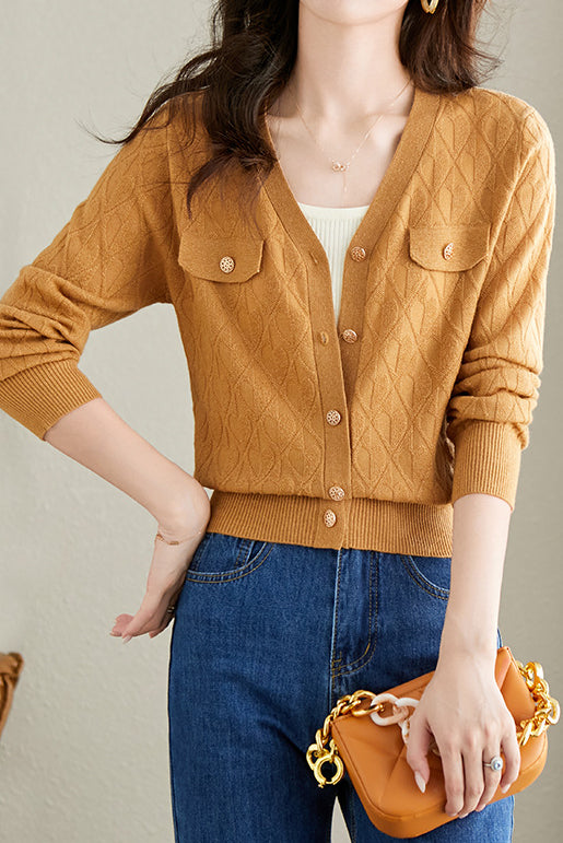 V-neck knitted cardigan - liwisi