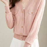 V-neck knitted cardigan - liwisi