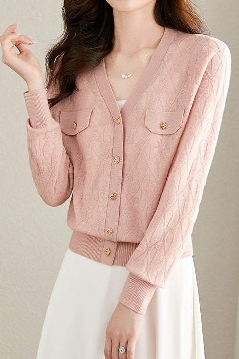 V-neck knitted cardigan - liwisi