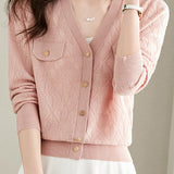 V-neck knitted cardigan - liwisi