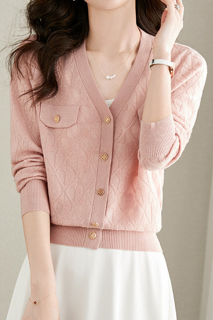 V-neck knitted cardigan - liwisi