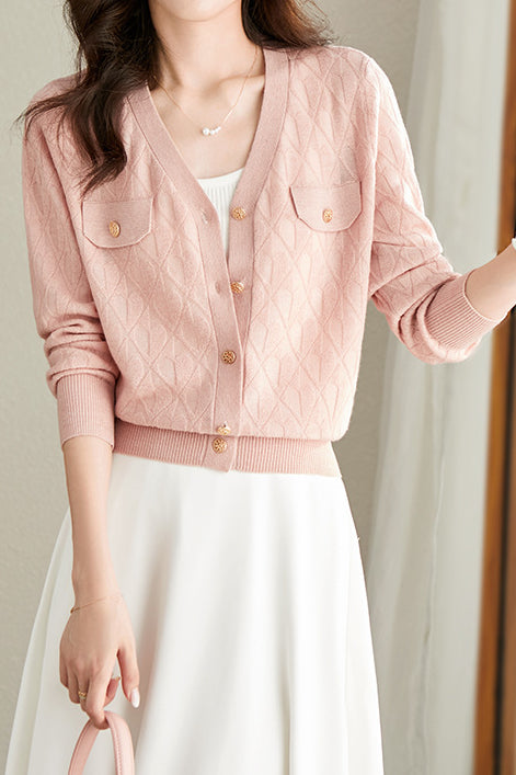 V-neck knitted cardigan - liwisi