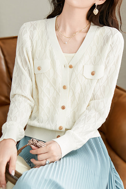 V-neck knitted cardigan - liwisi