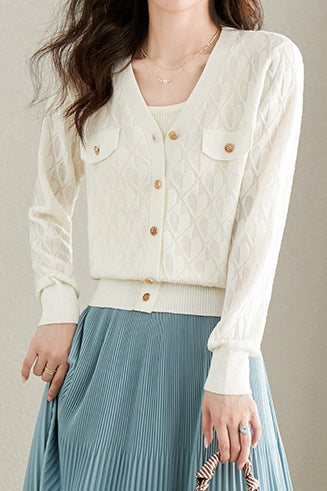 V-neck knitted cardigan - liwisi