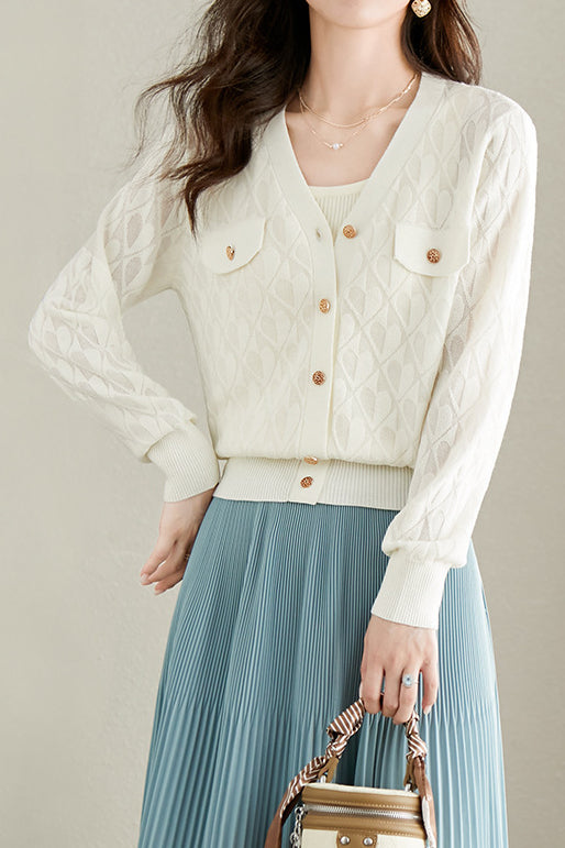 V-neck knitted cardigan - liwisi