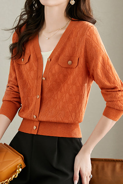 V-neck knitted cardigan - liwisi