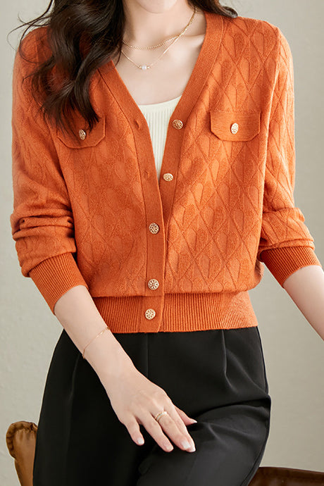 V-neck knitted cardigan - liwisi