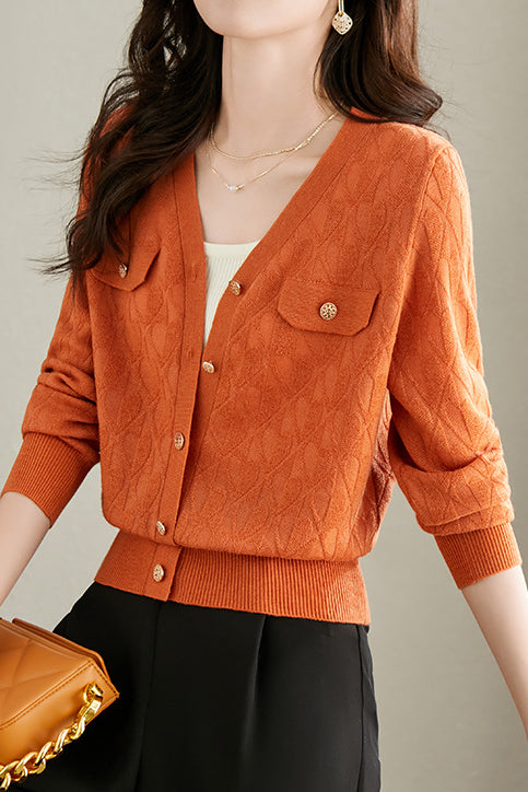 V-neck knitted cardigan - liwisi