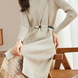 Lace-edged spliced knitted skirt - liwisi