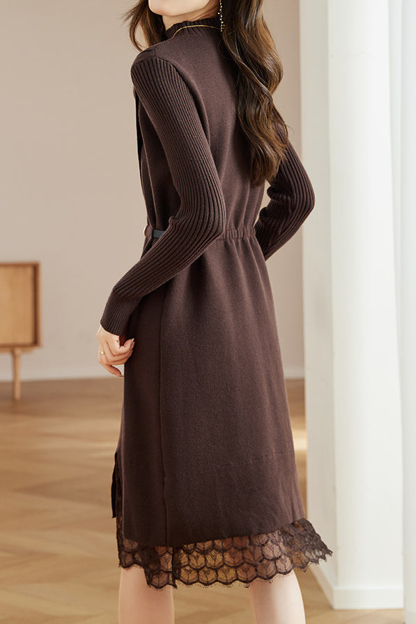 Lace-edged spliced knitted skirt - liwisi