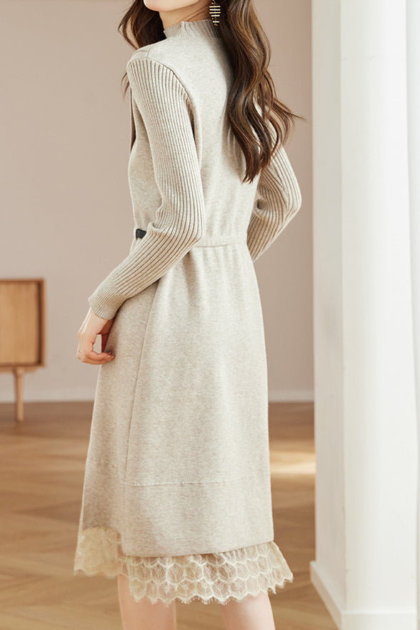 Lace-edged spliced knitted skirt - liwisi
