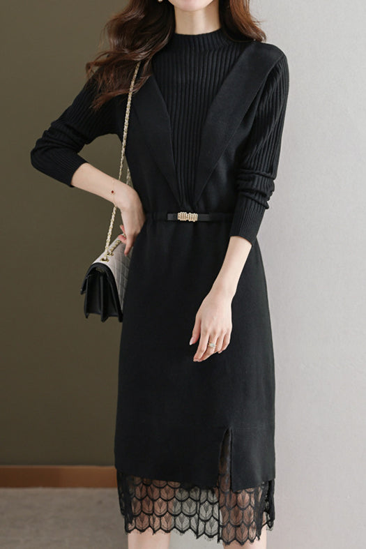 Lace-edged spliced knitted skirt - liwisi