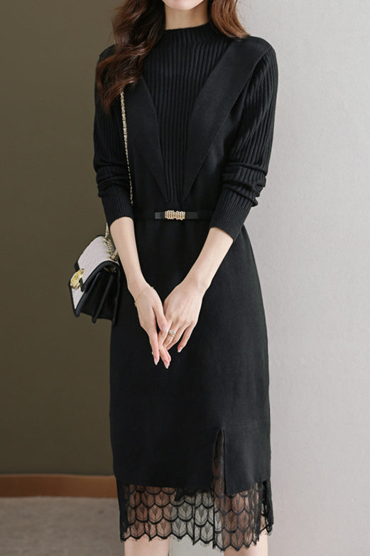 Lace-edged spliced knitted skirt - liwisi
