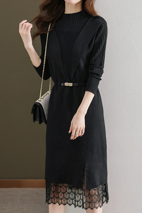 Lace-edged spliced knitted skirt - liwisi