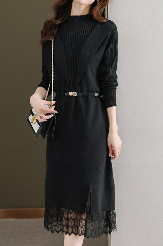 Lace-edged spliced knitted skirt - liwisi